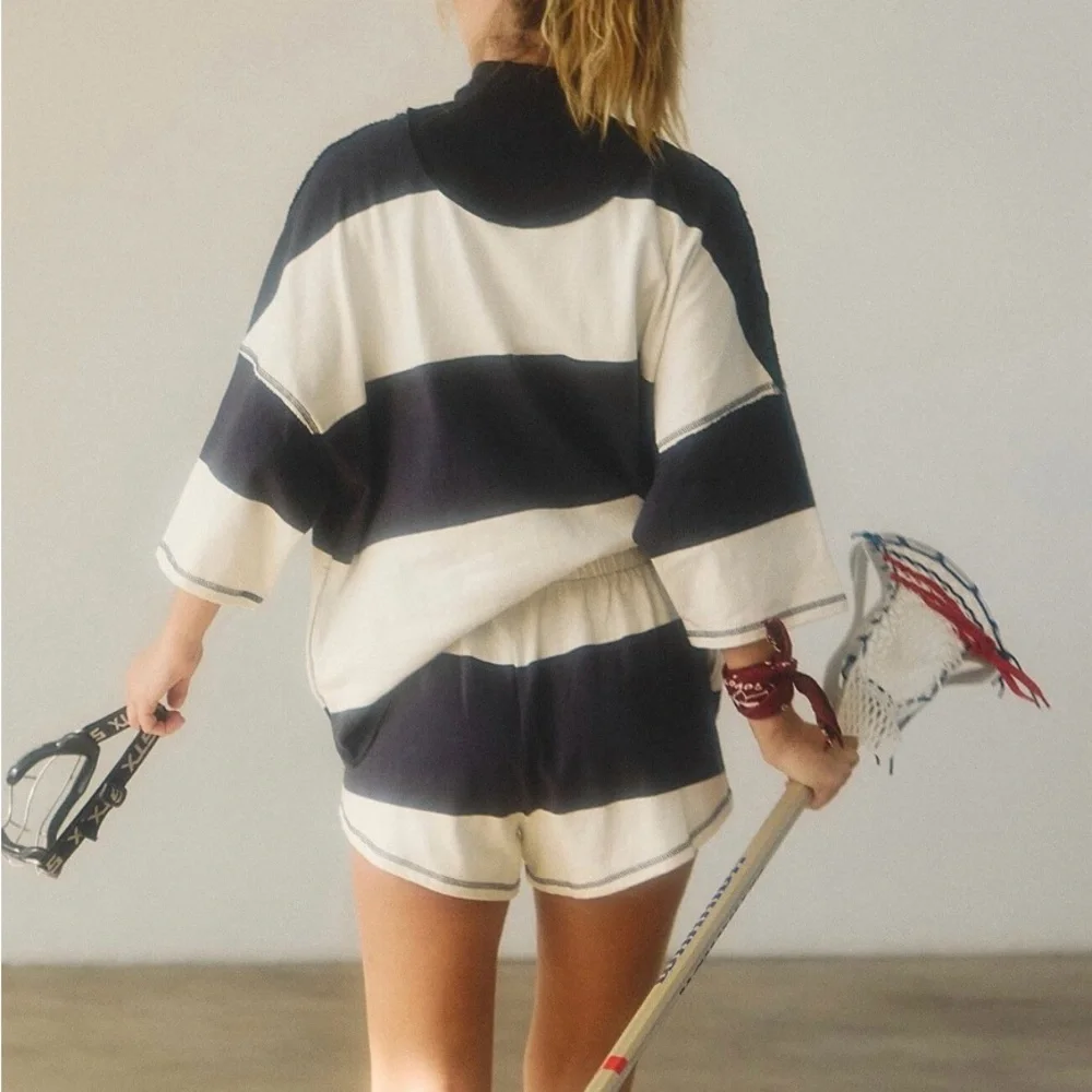 FREE PEOPLE retro rugby set NAVY/WHITE - Picture 3 of 6